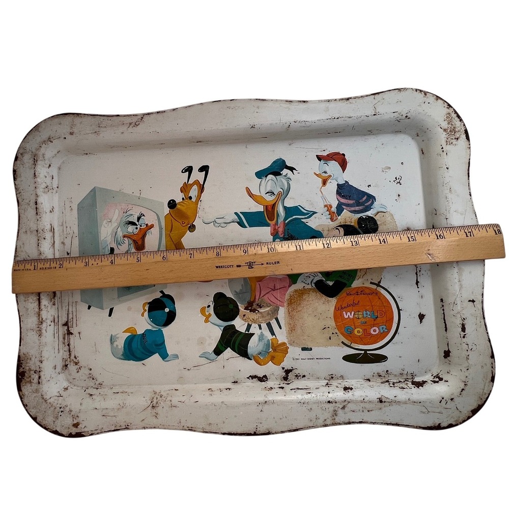 1961 Disney Metal TV Tray Mickey Donald Pluto Wonderful World of Color - Picture 5 of 7